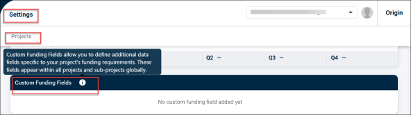 Custom Funding Fields under Project Settings